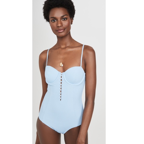NEW ONIA Andrea BABY BLUE Ribbed FAUX PEARL One Piece SWIMSUIT XL - Picture 12 of 15